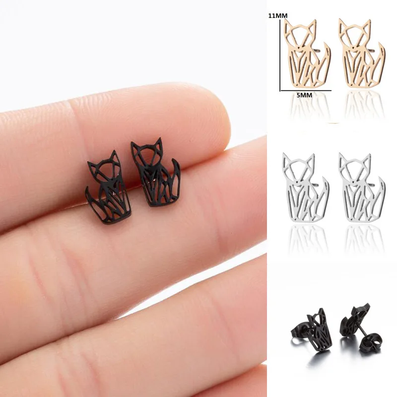 Hollow Cut Origami Animal Stainless Steel Ear Jewelry Style Wholesale Silver/Gold/Black Plated Fox Stud Earrings for Men Women
Hollow Cut Origami Animal Stainless Steel Ear Jewelry Style Wholesale Silver/Gold/Black Plated Fox Stud Earrings for Men Women