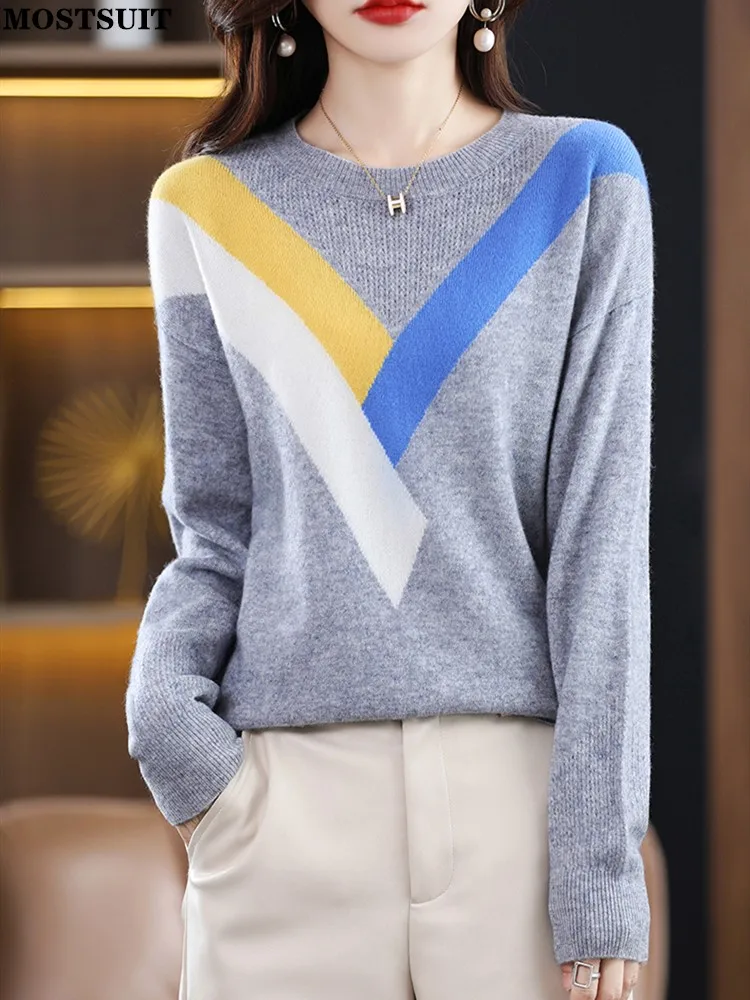 2022 Autumn Winter Contrast Color Knit Sweater Pullover Women Casual Loose Soft Ladies Knitwear Long Sleeve Round Neck Top Jumpe
2022 Autumn Winter Contrast Color Knit Sweater Pullover Women Casual Loose Soft Ladies Knitwear Long Sleeve Round Neck Top Jumpe