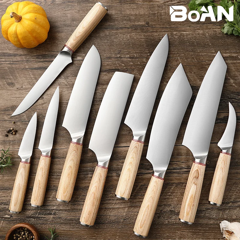 Martensitic Stainless Steel Series 1-9 Pcs Kitchen Knife Set Solid Wood Handle Non-slip Chef Knife Meat Cleaver Santoku Knife
Martensitic Stainless Steel Series 1-9 Pcs Kitchen Knife Set Solid Wood Handle Non-slip Chef Knife Meat Cleaver Santoku Knife