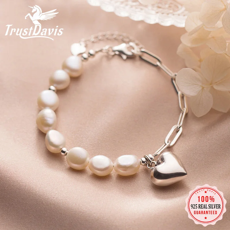 Trustdavis Luxury 925 Sterling Silver Sweet Baroque Pearl Heart Chain Bracelet For Women Sterling Silver Wedding Jewelry DA804
Trustdavis Luxury 925 Sterling Silver Sweet Baroque Pearl Heart Chain Bracelet For Women Sterling Silver Wedding Jewelry DA804