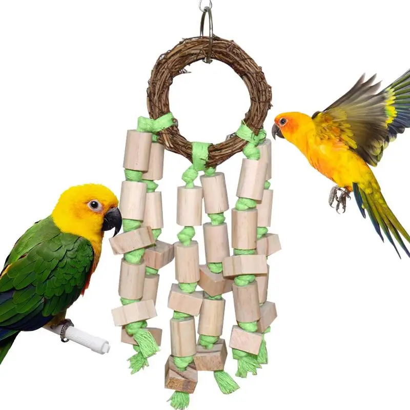 

Bird Chewing Toy Interactive Bite Resistant Cockatiel Foraging Chew Toy Natural Wood Parakeet Shredder Birds Playing Accessories
