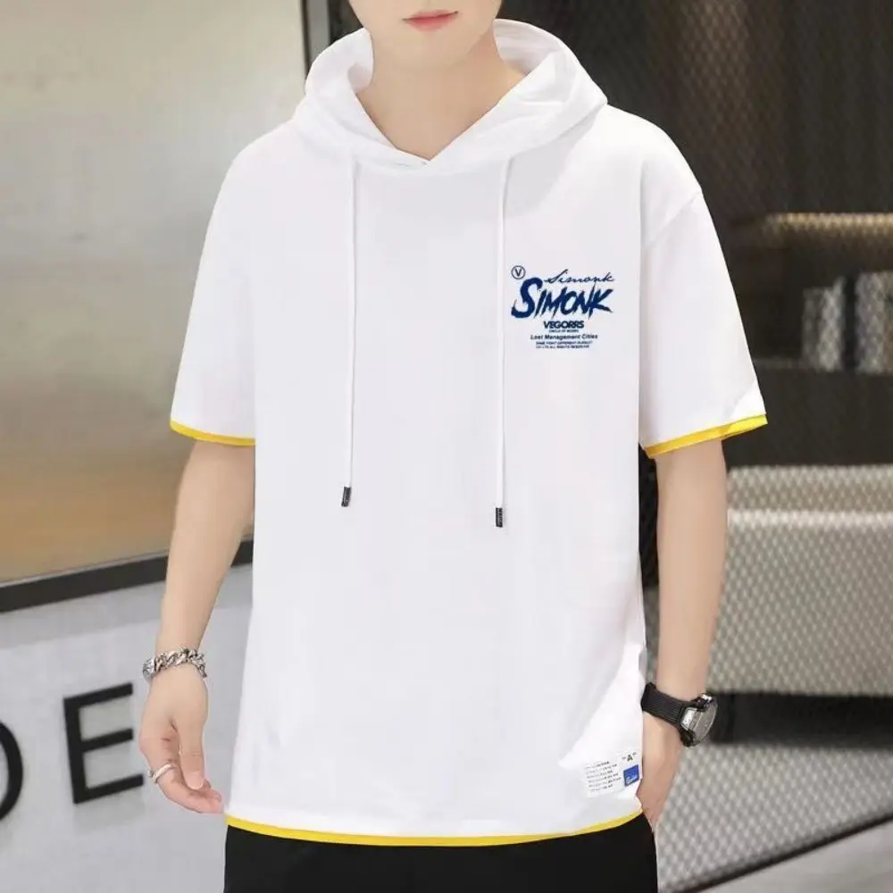 Streetwear Short Sleeve T-shirt Men Hooded Casual Loose Summer Solid Color Printed Letter Cargo Retro
Streetwear Short Sleeve T-shirt Men Hooded Casual Loose Summer Solid Color Printed Letter Cargo Retro