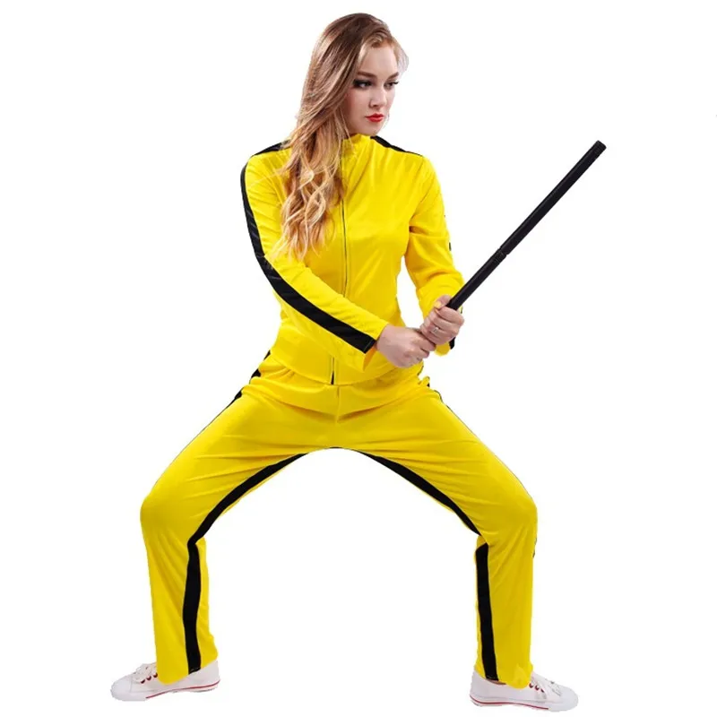 

Unisex Adult Women Halloween Kung Fu Fighting Costumes Men Bruce Lee Cosplay Carnival Purim Stage Role Play Showing Party Dress