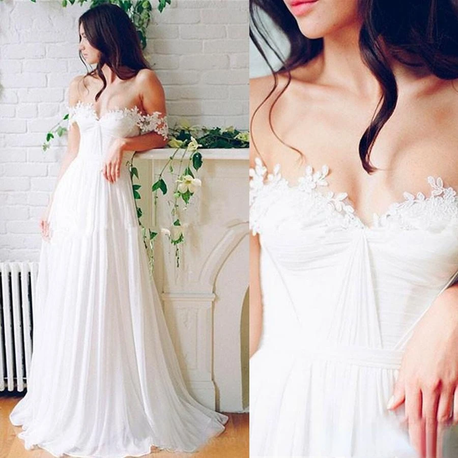 Pleats Floor Length Off-Shoulder boho Wedding Dresses Cheap Beach Wedding Chiffon A line Long Bridal Gowns With Custom Made
Pleats Floor Length Off-Shoulder boho Wedding Dresses Cheap Beach Wedding Chiffon A line Long Bridal Gowns With Custom Made