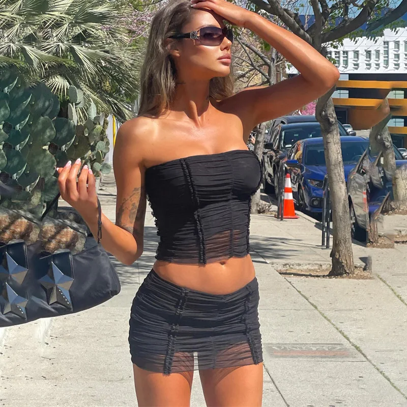Cutistation Two Piece Sets Women Outfits Strapless Black Corset Top and Ruched Mini Skirt Set Y2k Streetwear Sexy Rave Clothes
Cutistation Two Piece Sets Women Outfits Strapless Black Corset Top and Ruched Mini Skirt Set Y2k Streetwear Sexy Rave Clothes