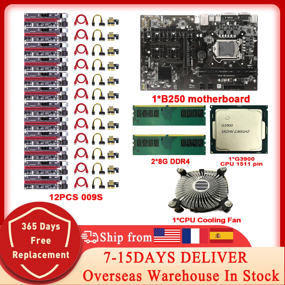 Комплект материнской платы B250 для майнинга с DDR4 VER009S/009S PLUS 8x 16x PCIE RISER G3900, охлаждающий вентилятор ЦПУ для 8 12 GPU BTC ETH Майнер
Комплект материнской платы B250 для майнинга с DDR4 VER009S/009S PLUS 8x 16x PCIE RISER G3900, охлаждающий вентилятор ЦПУ для 8 12 GPU BTC ETH Майнер