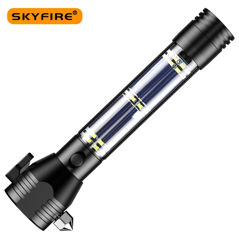 

SKYFIRE 2022 Multifunction 16 IN 1 Flashlights USB Rechargeable LED Torch Vehicle-Mounted Tungsen Steel Window Hammer SF-416