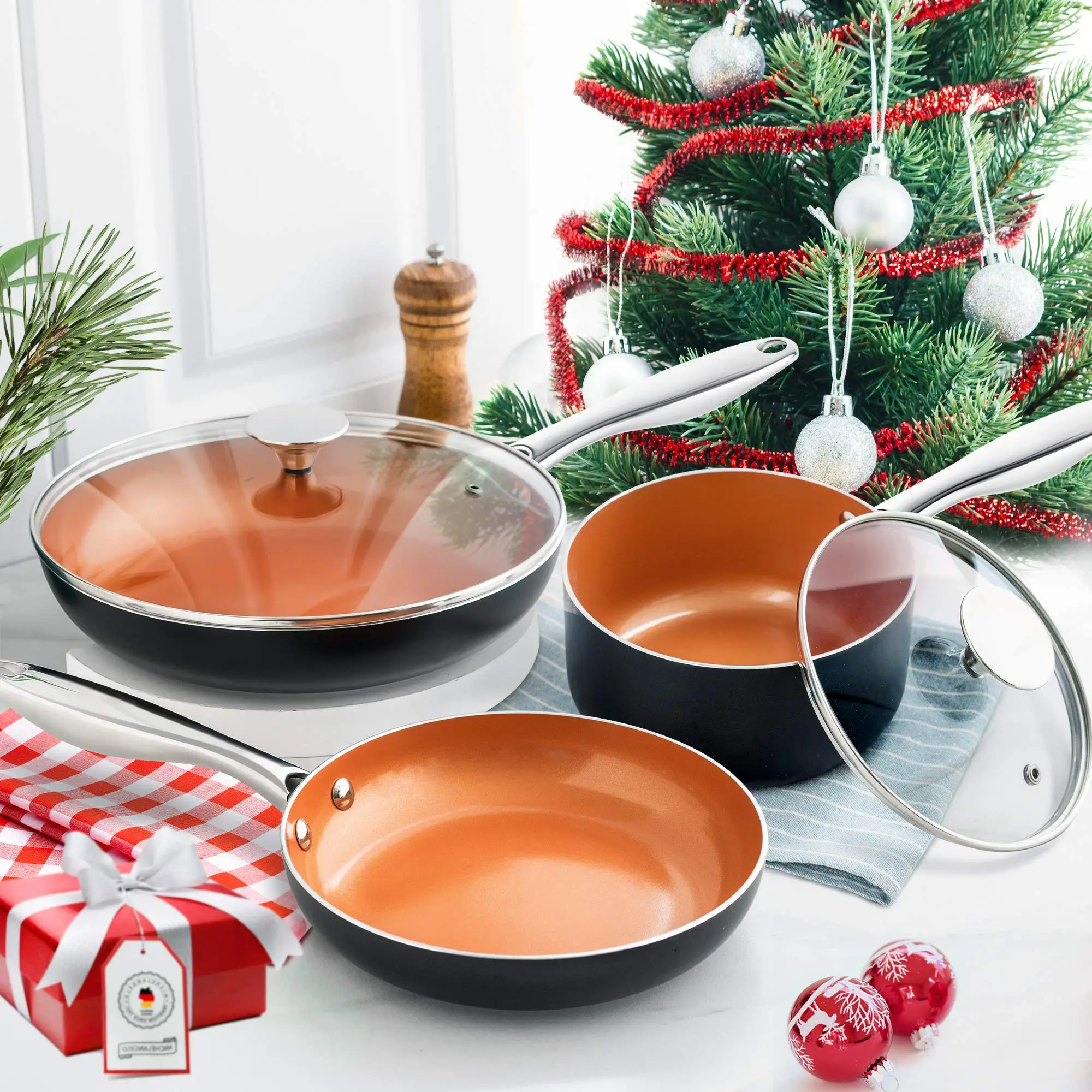 MICHELANGELO Copper Cookware Set 5 Piece, Ultra Nonstick Pots and Pans Copper with Ceramic Interior, Nonstick Cookware Set
MICHELANGELO Copper Cookware Set 5 Piece, Ultra Nonstick Pots and Pans Copper with Ceramic Interior, Nonstick Cookware Set