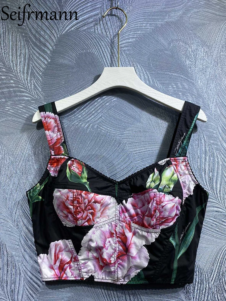 Seifrmann High Quality Summer Women Fashion Designer Cami Sexy Spaghetti Strap Lace Trim Black Flower Printed Cotton Tank Tops
Seifrmann High Quality Summer Women Fashion Designer Cami Sexy Spaghetti Strap Lace Trim Black Flower Printed Cotton Tank Tops