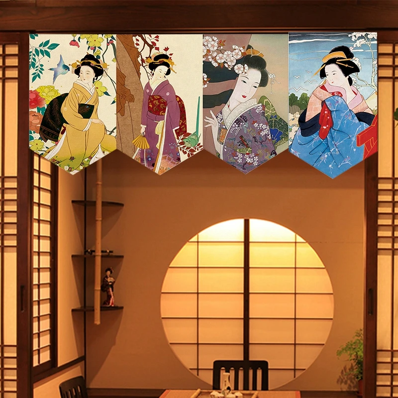 Retro Japanese Hanging Curtain Velcro Geisha Pattern Izakaya Kitchen Partition Half-curtain Triangle Flag Curtain Home Decor
Retro Japanese Hanging Curtain Velcro Geisha Pattern Izakaya Kitchen Partition Half-curtain Triangle Flag Curtain Home Decor