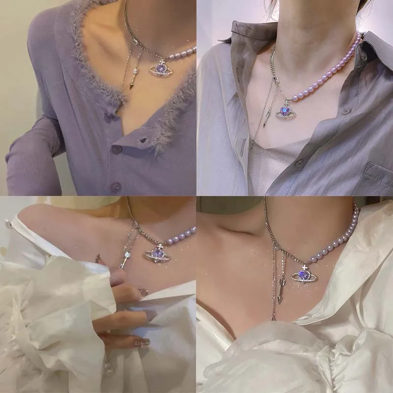 Purple Planet Pendant Necklaces For Women Fashion French Romantic Style Heart Shape Clavicle Chain Trend Vintage Beach Jewelry 
Purple Planet Pendant Necklaces For Women Fashion French Romantic Style Heart Shape Clavicle Chain Trend Vintage Beach Jewelry