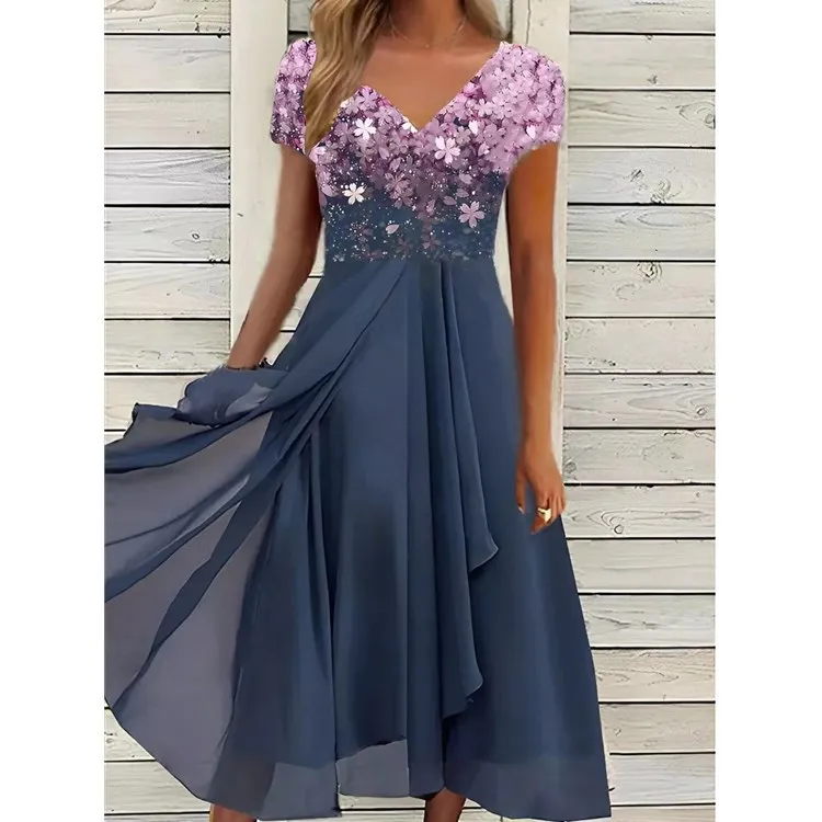 2023 Summer New Women's Flower Dress Urban Leisure Fashion Chiffon Patchwork Dresses Women's Short Sleeve Large Size Vestidos
2023 Summer New Women's Flower Dress Urban Leisure Fashion Chiffon Patchwork Dresses Women's Short Sleeve Large Size Vestidos
