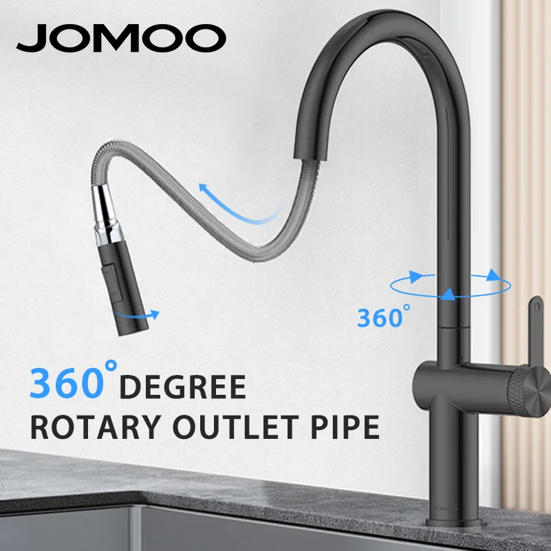 

JOMOO Kitchen Faucets Two Function Single Handle Pull Out Mixer Tap 360 Rotation Kitchen Shower Faucet Deck Mounted Easy Cleanin