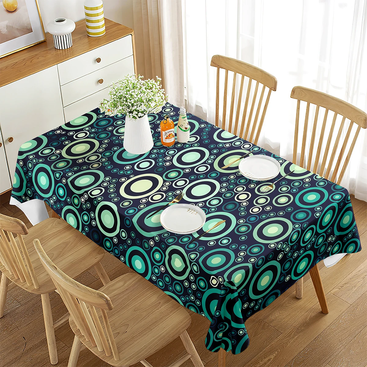 

Circle Geometry Tablecloth Geometry Art Theme Decor Home Living Room Dining Room Kitchen Party Banquet Rectangular Tablecloth