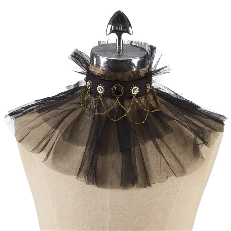 Lolita False Collar Steampunk Gothic Lace Neck Ruff Double Layer Tulle Mesh Metal Gears Chain Choker Capelet Shawl Wrap
Lolita False Collar Steampunk Gothic Lace Neck Ruff Double Layer Tulle Mesh Metal Gears Chain Choker Capelet Shawl Wrap