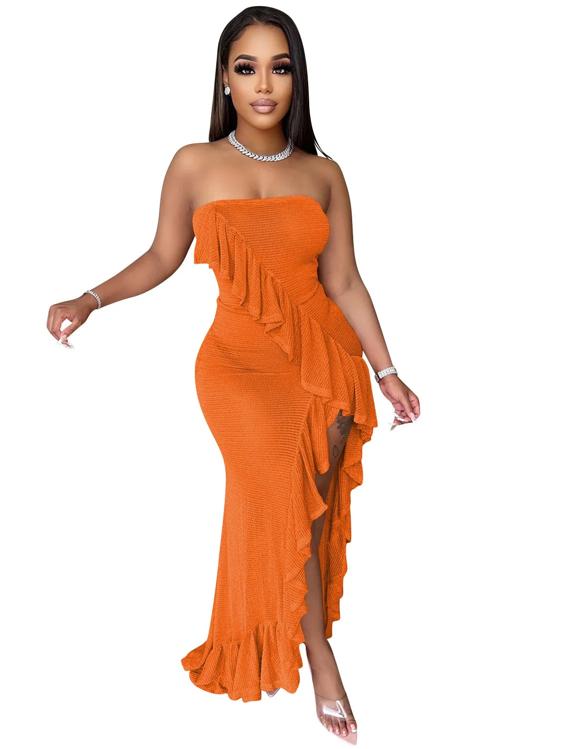 Szkzk sexy Mesh dress Women backless strapless asymmetric ruffle tassel See Through high waist split bodycon Club party dress
Szkzk sexy Mesh dress Women backless strapless asymmetric ruffle tassel See Through high waist split bodycon Club party dress