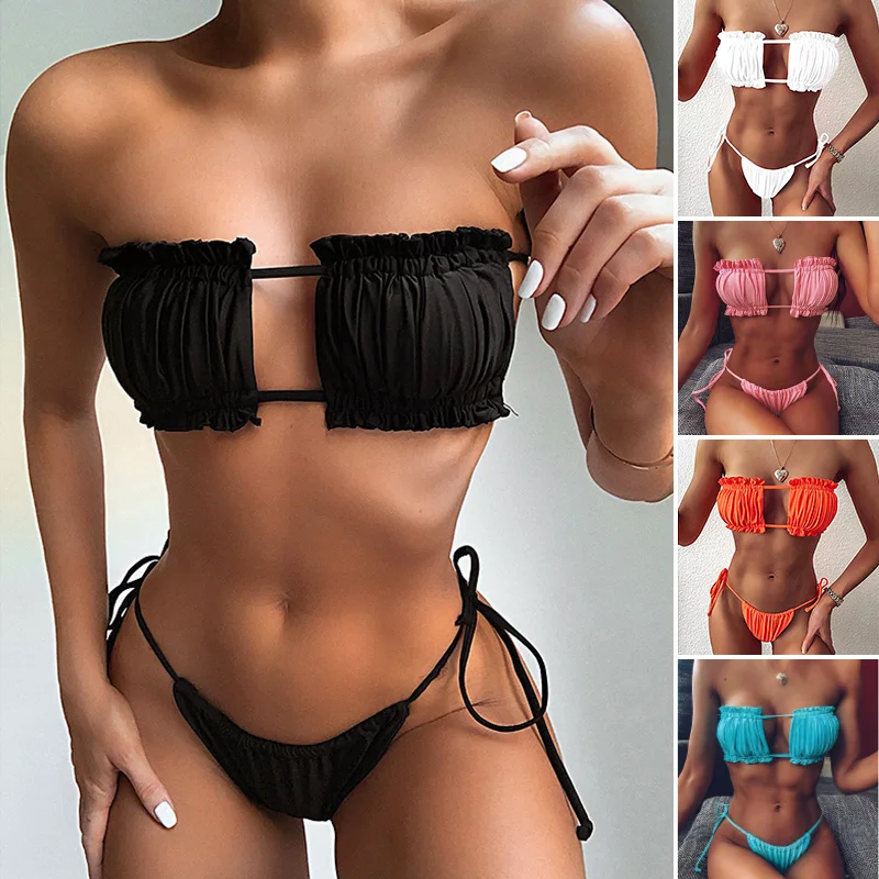 Summer Women Bikini Two Pieces Set Mini Thong Pleated Bandeau Swimsuit Beachwear Adjustable Swimwear Sexy Bathing Suit
Summer Women Bikini Two Pieces Set Mini Thong Pleated Bandeau Swimsuit Beachwear Adjustable Swimwear Sexy Bathing Suit