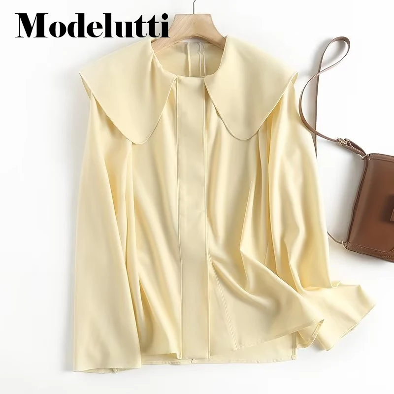 Modelutti 2023 New Autumn Fashion Women Long Sleeve Doll Collar Shirt Solid Simple Elegant Loose Blouses Casual Bottoms Female
Modelutti 2023 New Autumn Fashion Women Long Sleeve Doll Collar Shirt Solid Simple Elegant Loose Blouses Casual Bottoms Female