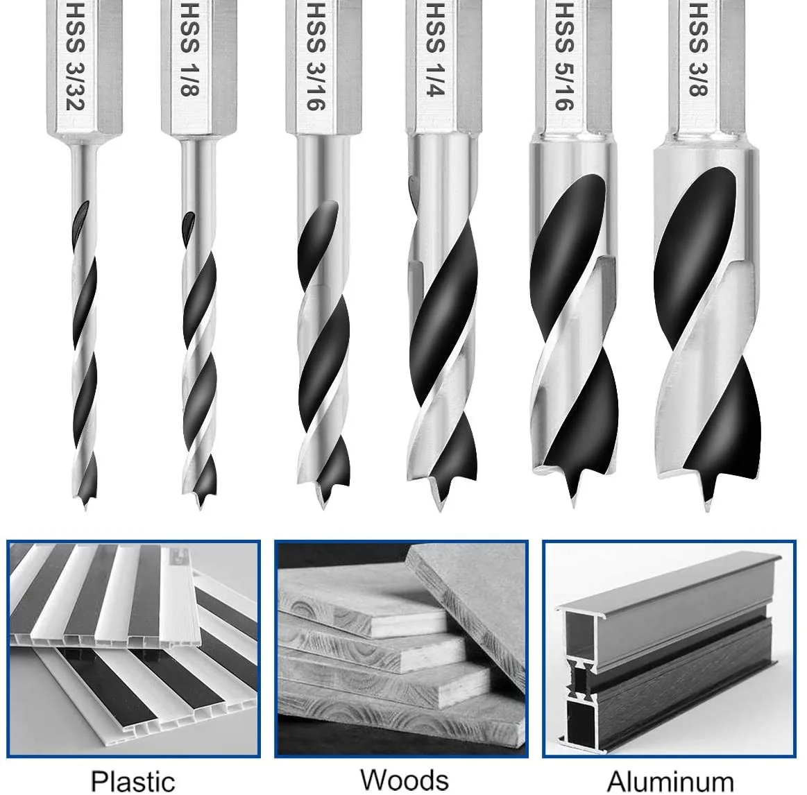 6pcs HSS SAE Brad Point Stubby Drill Bit Set For Wood With 1/4-Inch Quick Change Hex Shank 3/32 1/8 3/16 1/4 5/16 3/8
6pcs HSS SAE Brad Point Stubby Drill Bit Set For Wood With 1/4-Inch Quick Change Hex Shank 3/32 1/8 3/16 1/4 5/16 3/8