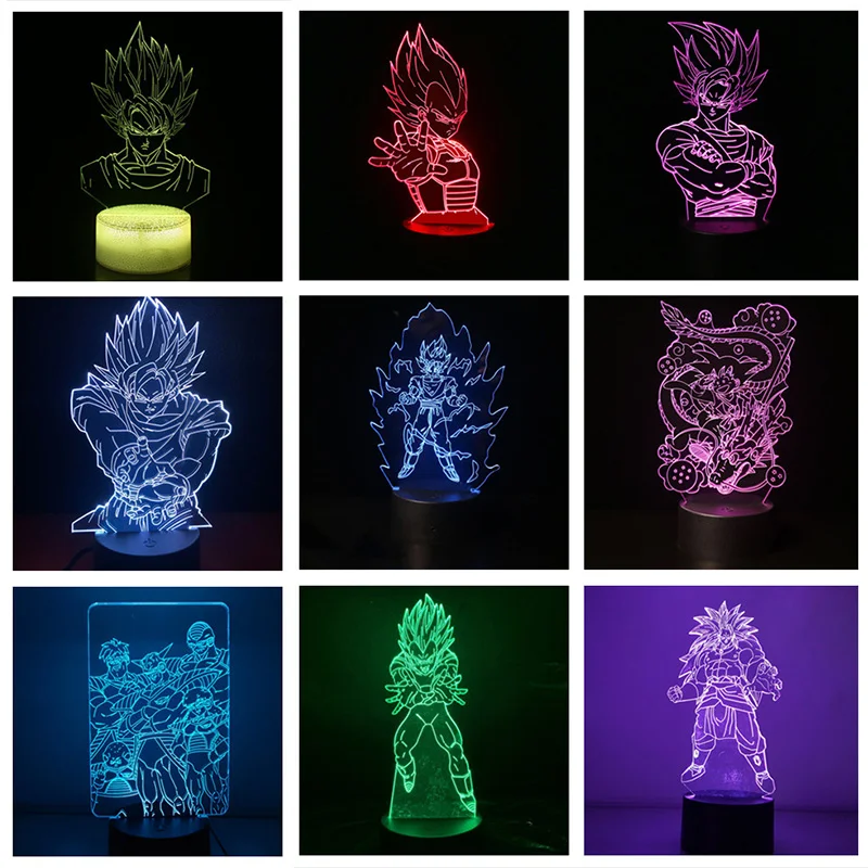 

Dragon Ball Z Son Goku Anime 3D Night Lights Broly Vegeta Lighting DBZ Led Gohan Color Changing Lamp Visual Bedroom Decor