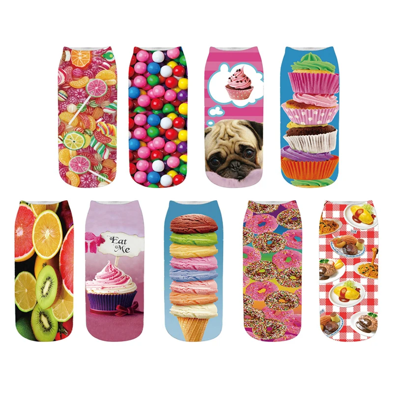 

Новые забавные милые Мультяшные короткие носки унисекс с 3D-принтом картошки фри необычные красочные разноцветные счастливые фотообои для ...