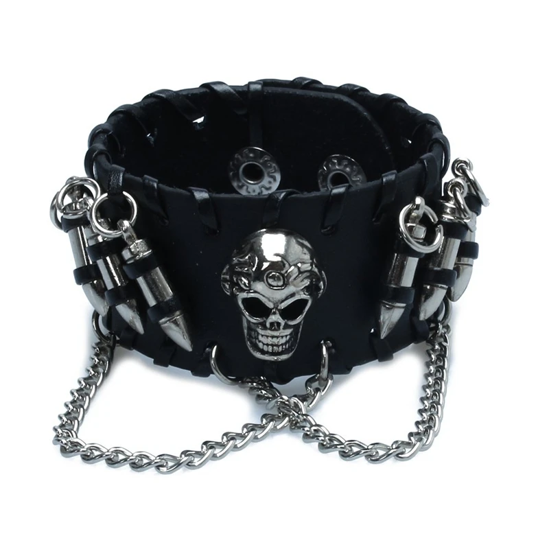 Black Men's Gothic PU Leather Bullet Skull Chain Wristband Bracelets for Men
Black Men's Gothic PU Leather Bullet Skull Chain Wristband Bracelets for Men
