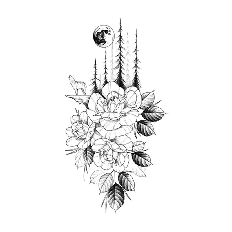 Plain Rose Forest Waterproof Temporary Tattoo Sticker Black Wolf Cliff Moon Fake Tattoos Flash Tatoos Arm Body Art for Women Men
Plain Rose Forest Waterproof Temporary Tattoo Sticker Black Wolf Cliff Moon Fake Tattoos Flash Tatoos Arm Body Art for Women Men