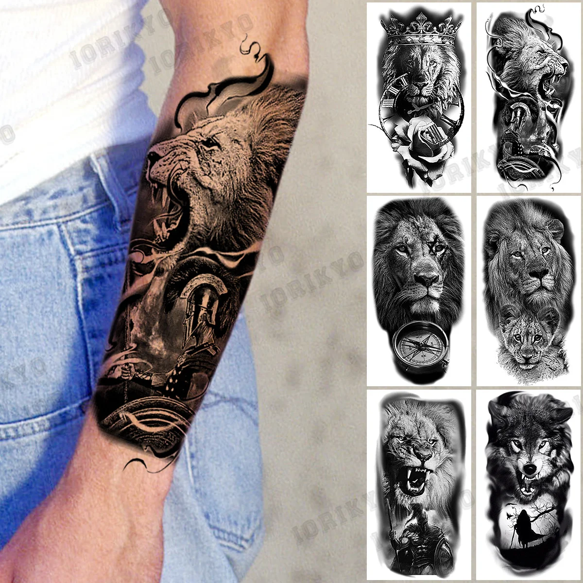 Realistic Lion Warrior Temporary Tattoos For Men Adult Compass Wolf Flower Fake Tattoo Water Transfer Half Sleeve Tatoos Sticker
Realistic Lion Warrior Temporary Tattoos For Men Adult Compass Wolf Flower Fake Tattoo Water Transfer Half Sleeve Tatoos Sticker