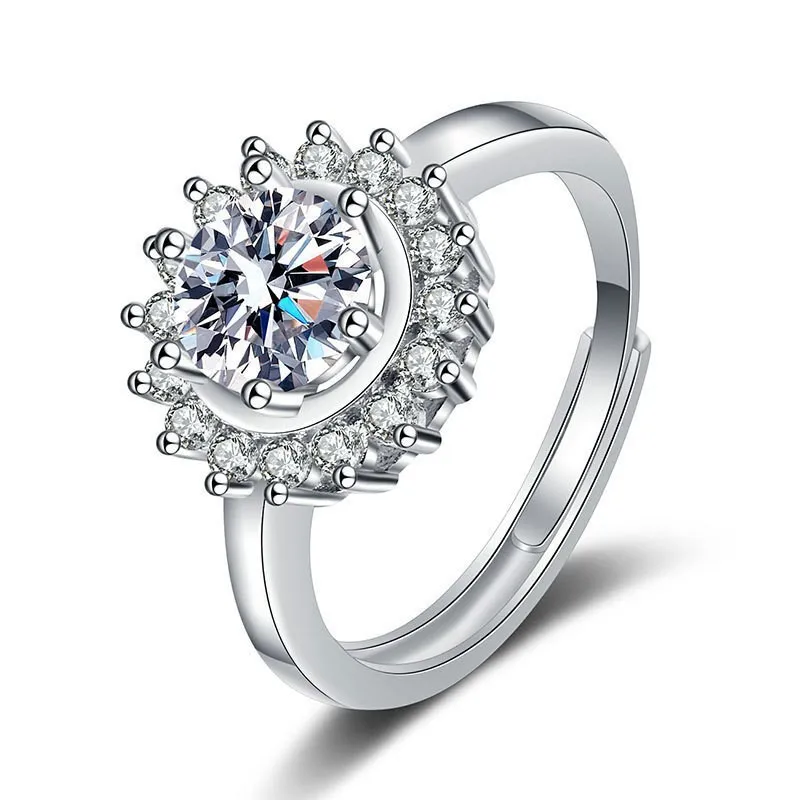 

Luxurious Inlaid White Zircon Stones Wedding Rings For Elegant Women Bridal Engagement Sunflower New Design Jewelry