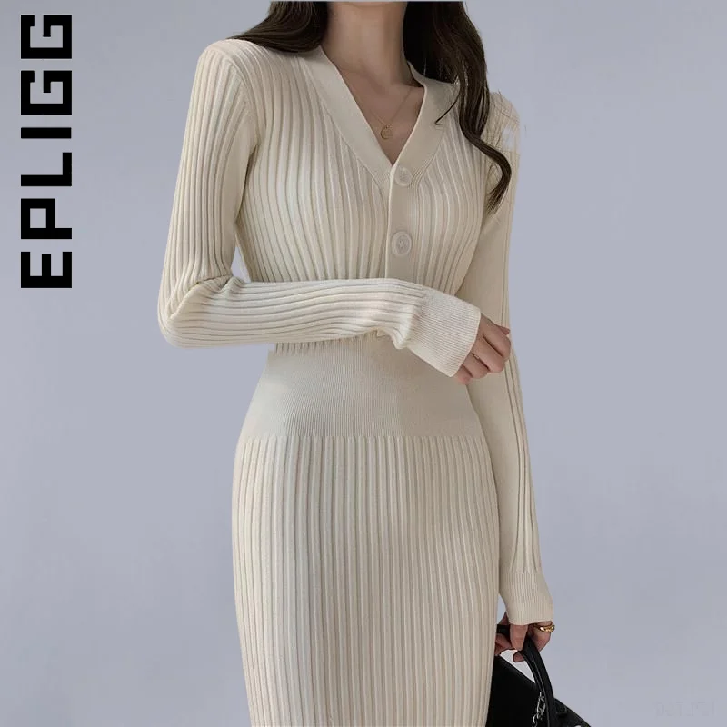 Epligg V Neck Long Sleeve Knitted Women Sexy Long Dress Fashion Sweater Dress Slim Outfits Lazy Female Clothing Vestidos
Epligg V Neck Long Sleeve Knitted Women Sexy Long Dress Fashion Sweater Dress Slim Outfits Lazy Female Clothing Vestidos