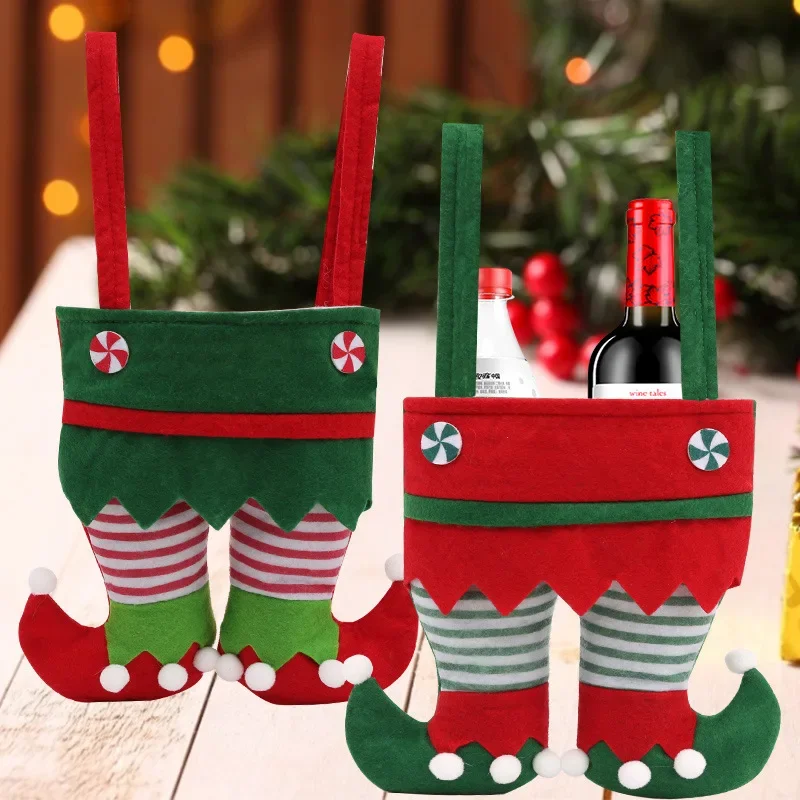 

2pcs Christmas Elf Candy Bags Santa Claus Pants Gift Boots Handbag Bags Festival Decor Xmas Tree Hanging Pendant 2024 New Year