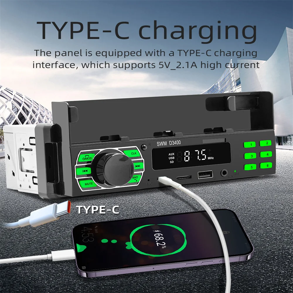 Car Radio 1 Din MP3 Player Bluetooth Handsfree A2DP Type C USB TF Aux APP Remote Control FM Radio Stereo Receiver
Car Radio 1 Din MP3 Player Bluetooth Handsfree A2DP Type C USB TF Aux APP Remote Control FM Radio Stereo Receiver