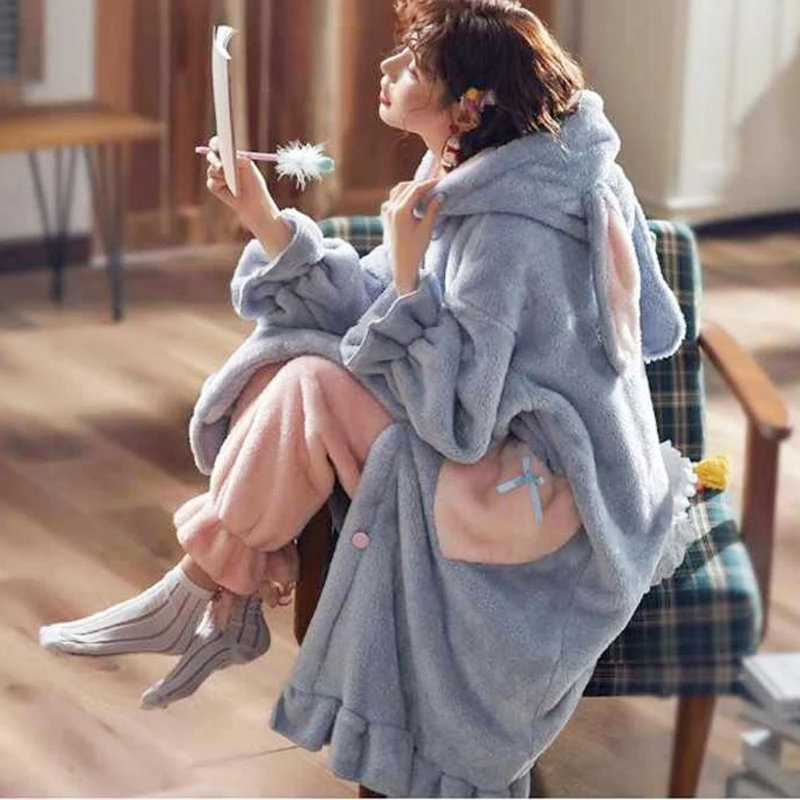 With Pyjamas Sleepwear Warm Pajamas Women Animal Nightgown Hooded Thick Loose Clothes Pants Flannel Suit Winter Set For Homewear
With Pyjamas Sleepwear Warm Pajamas Women Animal Nightgown Hooded Thick Loose Clothes Pants Flannel Suit Winter Set For Homewear