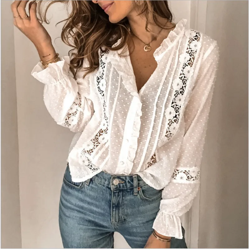 Fall Women White Blouse Lace Long Sleeve Vintage Hollow Out Female Office Elegant Ladies Tops Casual Blouse Summer Spring Shirts
Fall Women White Blouse Lace Long Sleeve Vintage Hollow Out Female Office Elegant Ladies Tops Casual Blouse Summer Spring Shirts