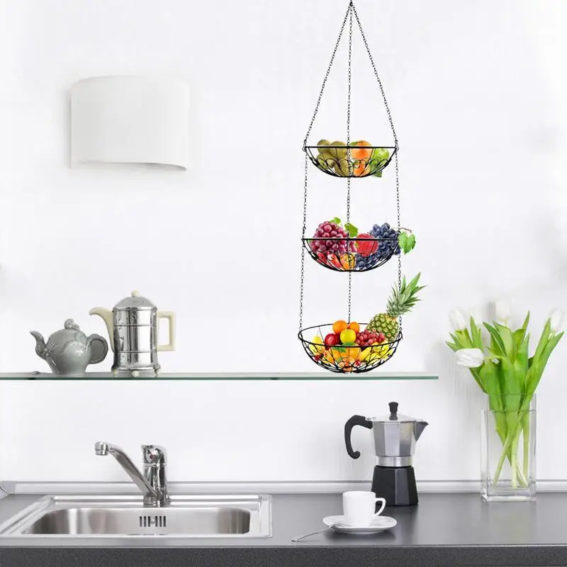 

3 Tier Hangings Basket Decorative Kitchen Fruit Organizer Detachable Metal Wire 3Layer Fruit Vegetable Storage Basket Cake Stand