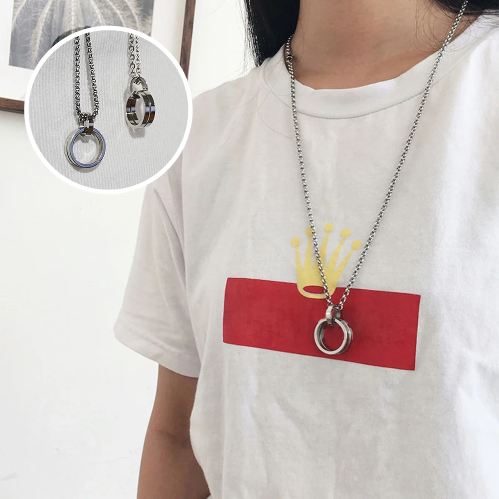 New Fashion Stainless Steel Simple Round Pendant Necklace Men Silver Double Ring Street Hip Hop Long Chain Men Necklace Jewelry
New Fashion Stainless Steel Simple Round Pendant Necklace Men Silver Double Ring Street Hip Hop Long Chain Men Necklace Jewelry