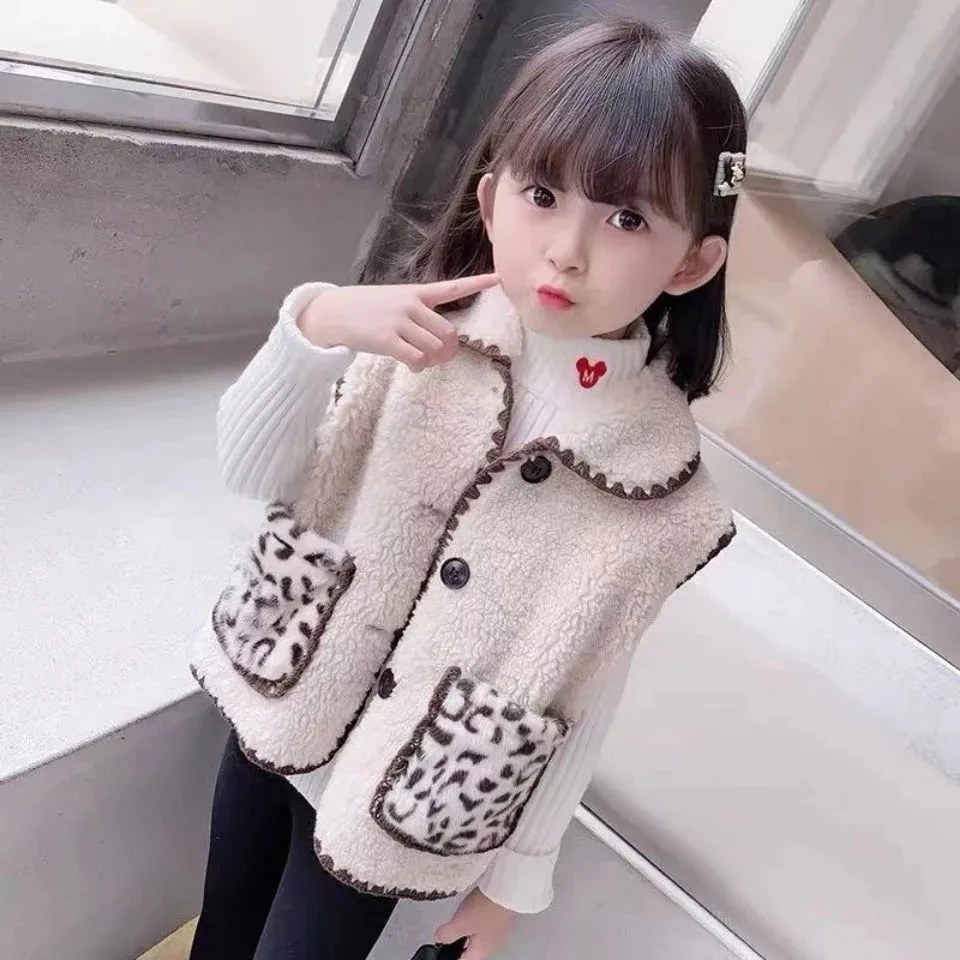 

Girls Cashmere Vests Wearing New Spring Autumn Child Clothes Foreign Style Baby Kids Girls Lamb Wool Vests Shoulder Tops