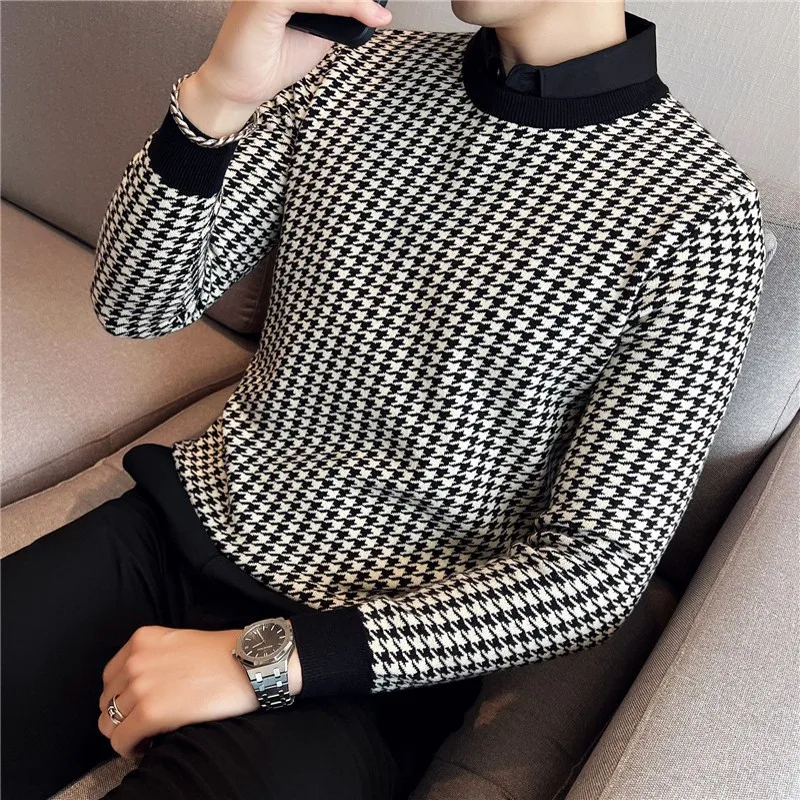 Black/Khaki Fashion Houndstooth Knitted Sweaters For Men Clothing 2022 Slim Fit Casual Business Pullovers Pull Homme Plus Size
Black/Khaki Fashion Houndstooth Knitted Sweaters For Men Clothing 2022 Slim Fit Casual Business Pullovers Pull Homme Plus Size