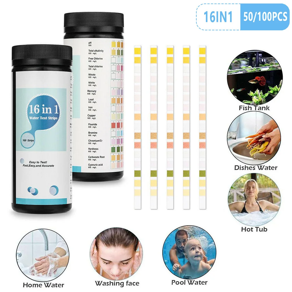 50/100pcs Water Testing Kit Home Water Quality Test 16 In 1 Swimming Pool Water Test Kit For Water Quality Nitrite PH Hardness
50/100pcs Water Testing Kit Home Water Quality Test 16 In 1 Swimming Pool Water Test Kit For Water Quality Nitrite PH Hardness