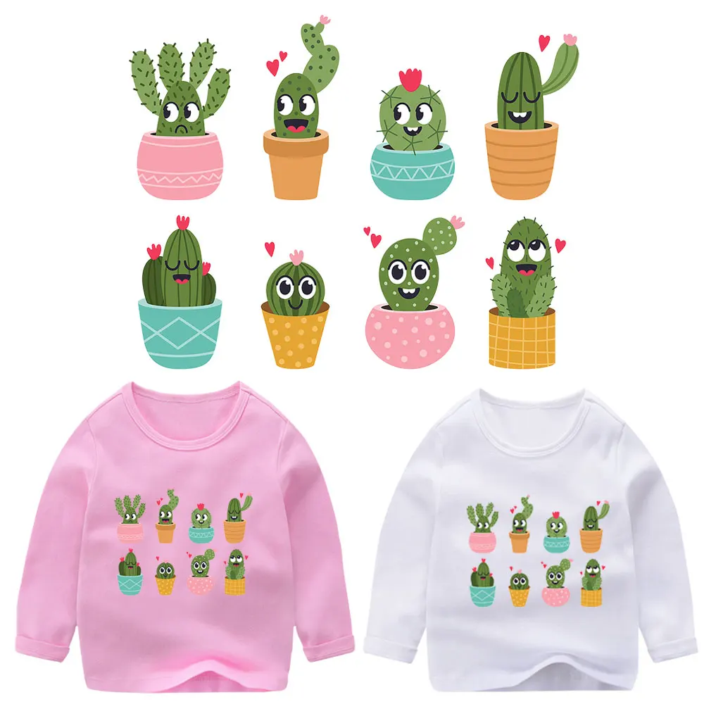 

Thermo Stickers Diy Clothes Accessories on Shirt Decals Stripe Iron on Patches Lovely Cactus Iron Patches for Kids Clothing