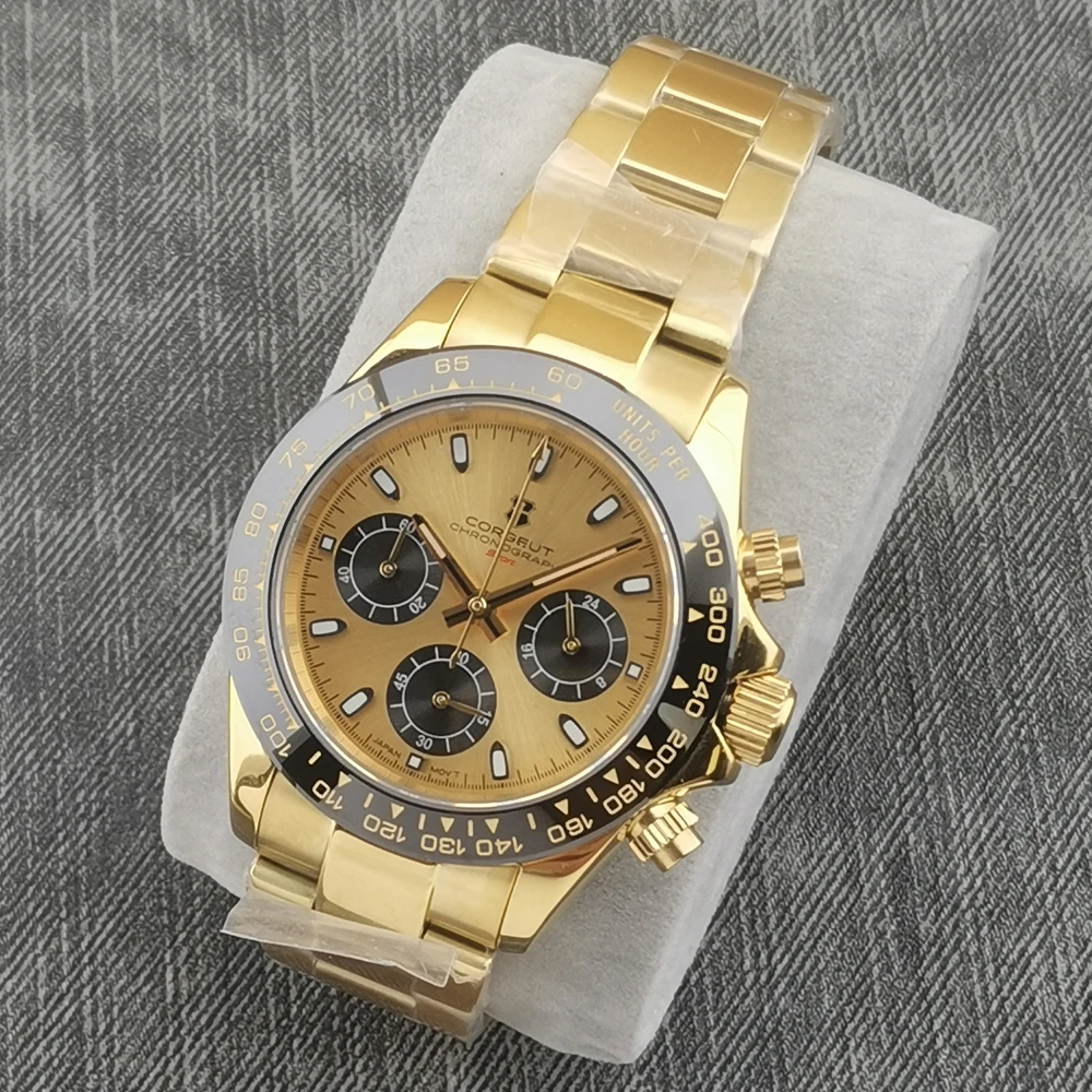 39mm Corgeut Gold case Men's Quartz watch chronograph Sapphire glass multifunctional Luminous mens watch
39mm Corgeut Gold case Men's Quartz watch chronograph Sapphire glass multifunctional Luminous mens watch