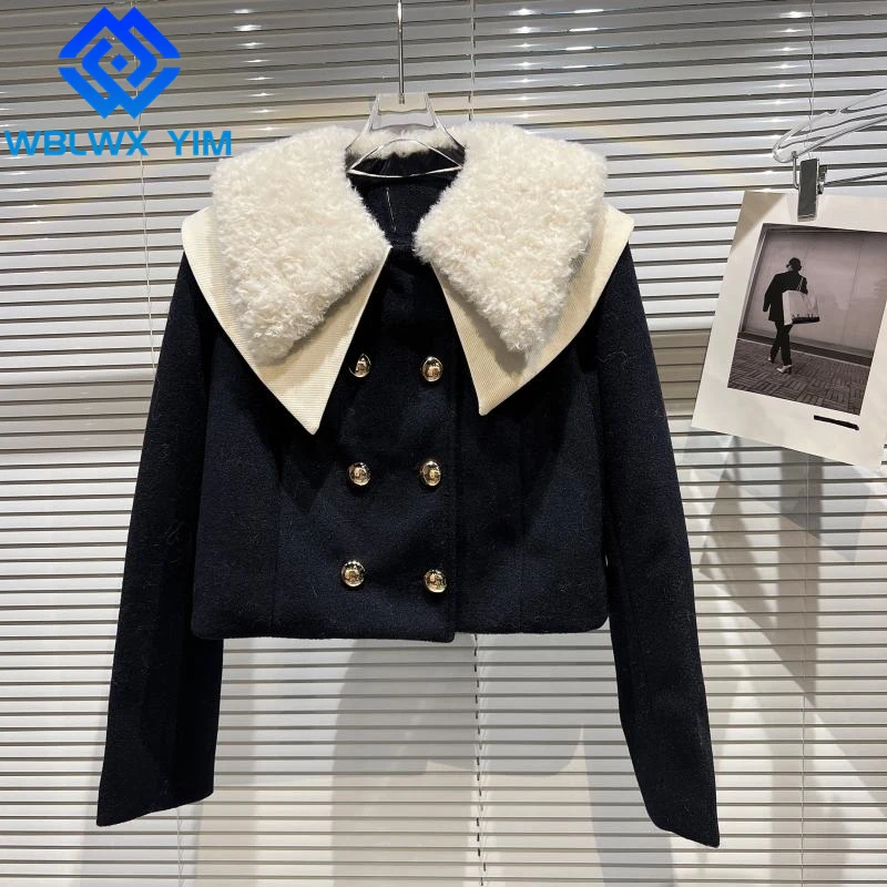 High Quality Blazer Jacket Women Fashion Navy Shawl Collar Double Breasted Suit Jacket Ladies Short Office Formal Blazers Coat 
High Quality Blazer Jacket Women Fashion Navy Shawl Collar Double Breasted Suit Jacket Ladies Short Office Formal Blazers Coat