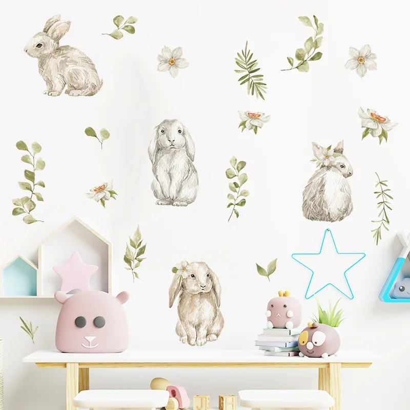 Cartoon Rabbit Wall Sticker Fresh Green Leaf Flower Home Decor Lovely Animal Children's Room Kindergarten Home Wall Decoration
Cartoon Rabbit Wall Sticker Fresh Green Leaf Flower Home Decor Lovely Animal Children's Room Kindergarten Home Wall Decoration