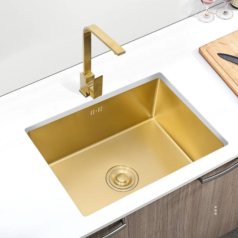 Brushed Gold Kitchen Sinks Single Bowl Under Counter Basin Nano Stainless Steel Thickened Handmade Small Sink No Faucet
Brushed Gold Kitchen Sinks Single Bowl Under Counter Basin Nano Stainless Steel Thickened Handmade Small Sink No Faucet