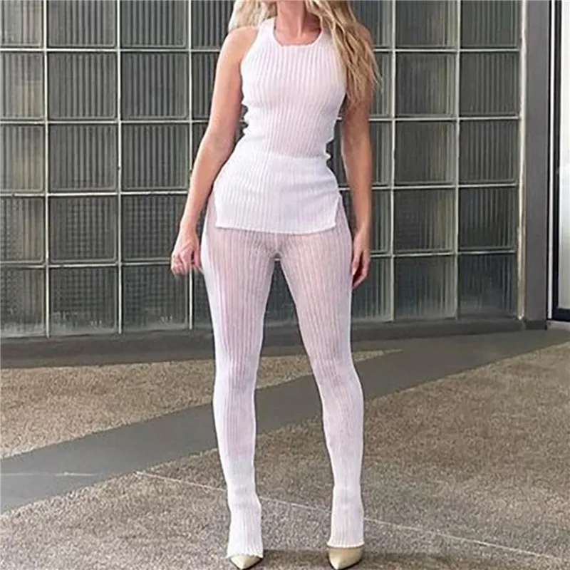 Solid Knitted Two Piece Set Women 2022 See Through Skinny Casual Top + Pant Matching Outfits Active Sexy Streetwear Clothing
Solid Knitted Two Piece Set Women 2022 See Through Skinny Casual Top + Pant Matching Outfits Active Sexy Streetwear Clothing