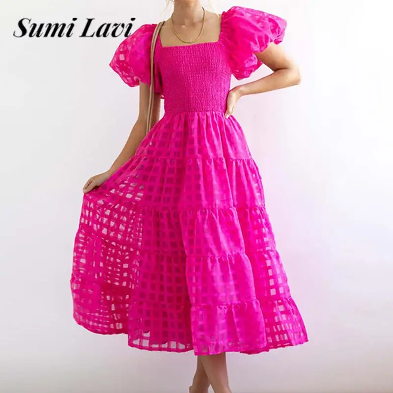 Fashion Solid Color Backless Long Dress Summer Square Collar Bubble Sleeve Off Shoulder Dress Lady Sexy Hollow High Waist Dress
Fashion Solid Color Backless Long Dress Summer Square Collar Bubble Sleeve Off Shoulder Dress Lady Sexy Hollow High Waist Dress