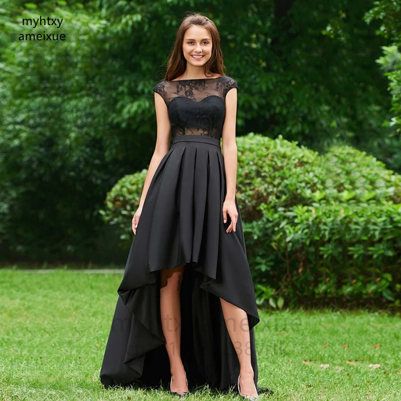 Sexy Lovely Black Homecoming Gowns Lace High Low Cocktail Dresses 2023 Cap Sleeves Wedding Party Gowns Short Front Long Back
Sexy Lovely Black Homecoming Gowns Lace High Low Cocktail Dresses 2023 Cap Sleeves Wedding Party Gowns Short Front Long Back