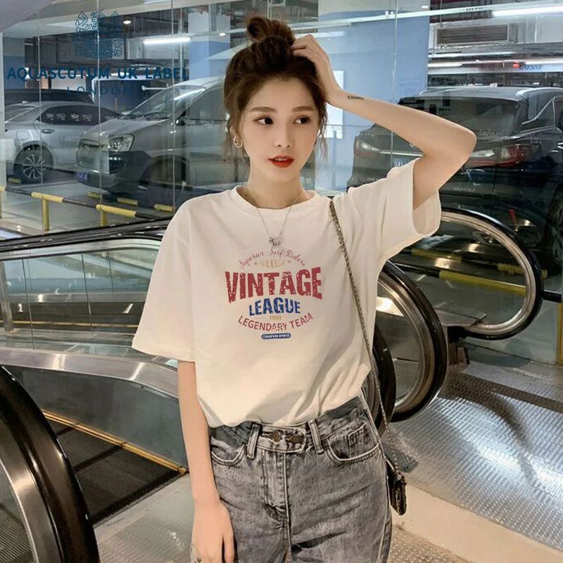 Aquascutum New short sleeve T-shirt women's 2022 loose fashion brand letter printing white Korean spring and summer pure cotton
Aquascutum New short sleeve T-shirt women's 2022 loose fashion brand letter printing white Korean spring and summer pure cotton