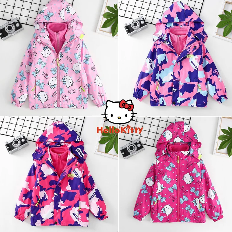 Новинка, тройные детские куртки Hello Kittys, Детское пальто Sanrios для девочек на весну/осень, флисовая ветровка со съемным рисунком из аниме
Новинка, тройные детские куртки Hello Kittys, Детское пальто Sanrios для девочек на весну/осень, флисовая ветровка со съемным рисунком из аниме