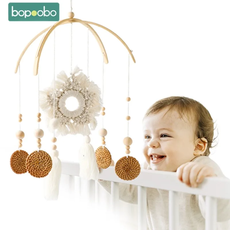 

Baby Mobiles Toys Newborn Crib Bed Wood Bell Ins Popular Lovely Cute Bohemian Style Pendant Rattles Carousel Cots Musical Gift